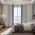 thumbnail image 2 of Midnight Blue Striped Blackout Curtains for Bedroom/Living Room, Pinch Pleated Black Out Curtains, Beige Geometric Modern Art Room Darkening Window Drapes with Hooks 2 Panels, 39"x70", 2 of 8
