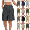 thumbnail image 7 of 2025 Cargo Shorts Women Bermuda Shorts Summer Quick Dry High Waisted Long Shorts Drawstring Knee Length Plus Size Ladies Hiking Shorts with Pockets Beige S 7" Inseam, 7 of 7