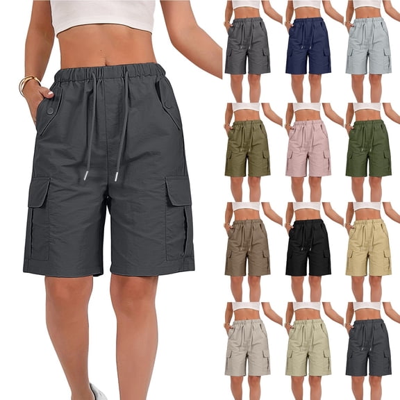 HKYNLAG Women's Bermuda Long Shorts with Pockets Elastic Waisted Knee Length Shorts for Women Walking Athletic Lounge Yellow XL