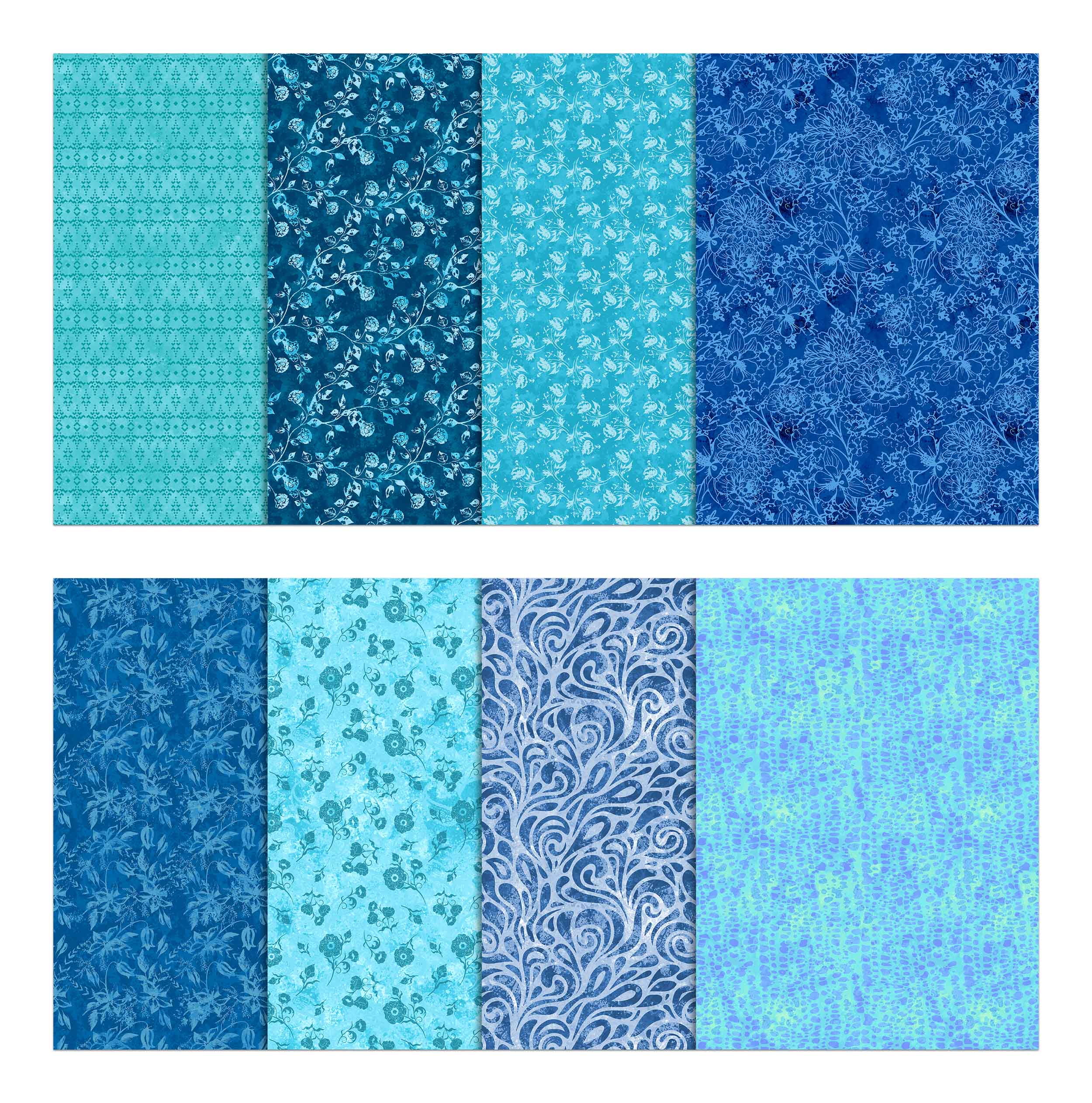 Soimoi 8 Pc Fat Quarter Bundle-BatikPrint 18"x 22"DIY Patchwork-100% CottonPre-Cut Quilting Fabric Medium Blue