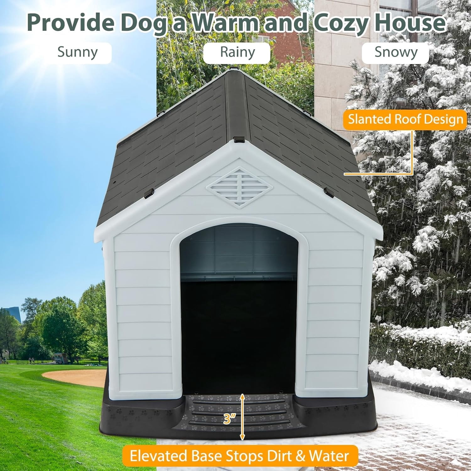 Dog House for Small Dogs, Waterproof Plastic Dog Houses with Air Vents and Elevated Floor, Easy to Assemble, Outdoor Cat Feeding Station Indoor Patio Backyard Dog Kennel House,