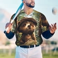 thumbnail image 5 of Zufioo Jungle Hat Bear Print Men's Baseball Short Sleeve, Moisture Wicking Button-Down Hip Hop Tee-Large, 5 of 7