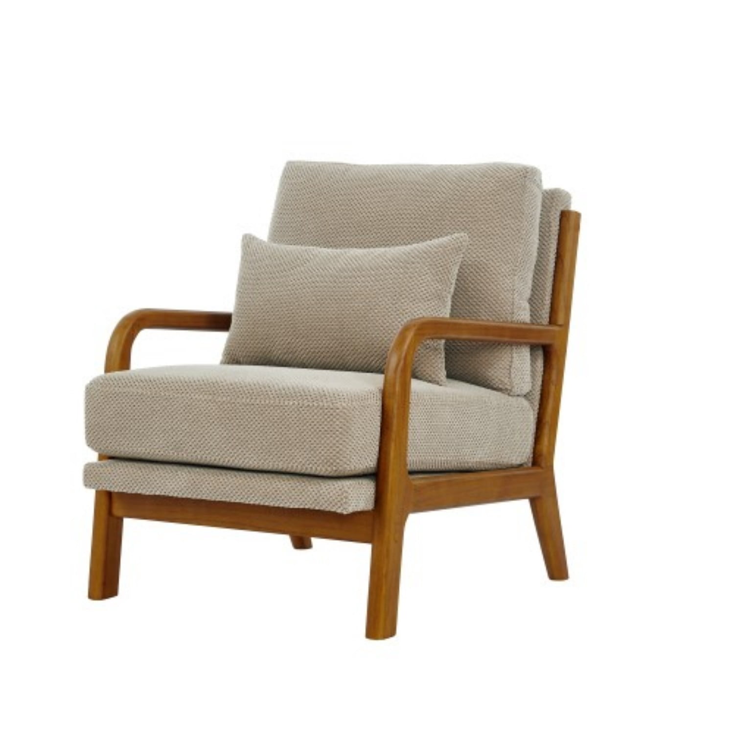 Wooden Lounge Accent Chair with Solid Wood Armrests, Upholstered Reading Chair with High-Density Foam Cushion, Modern Leisure Armchair for Living Room, Bedroom, Balcony & Office, Camel