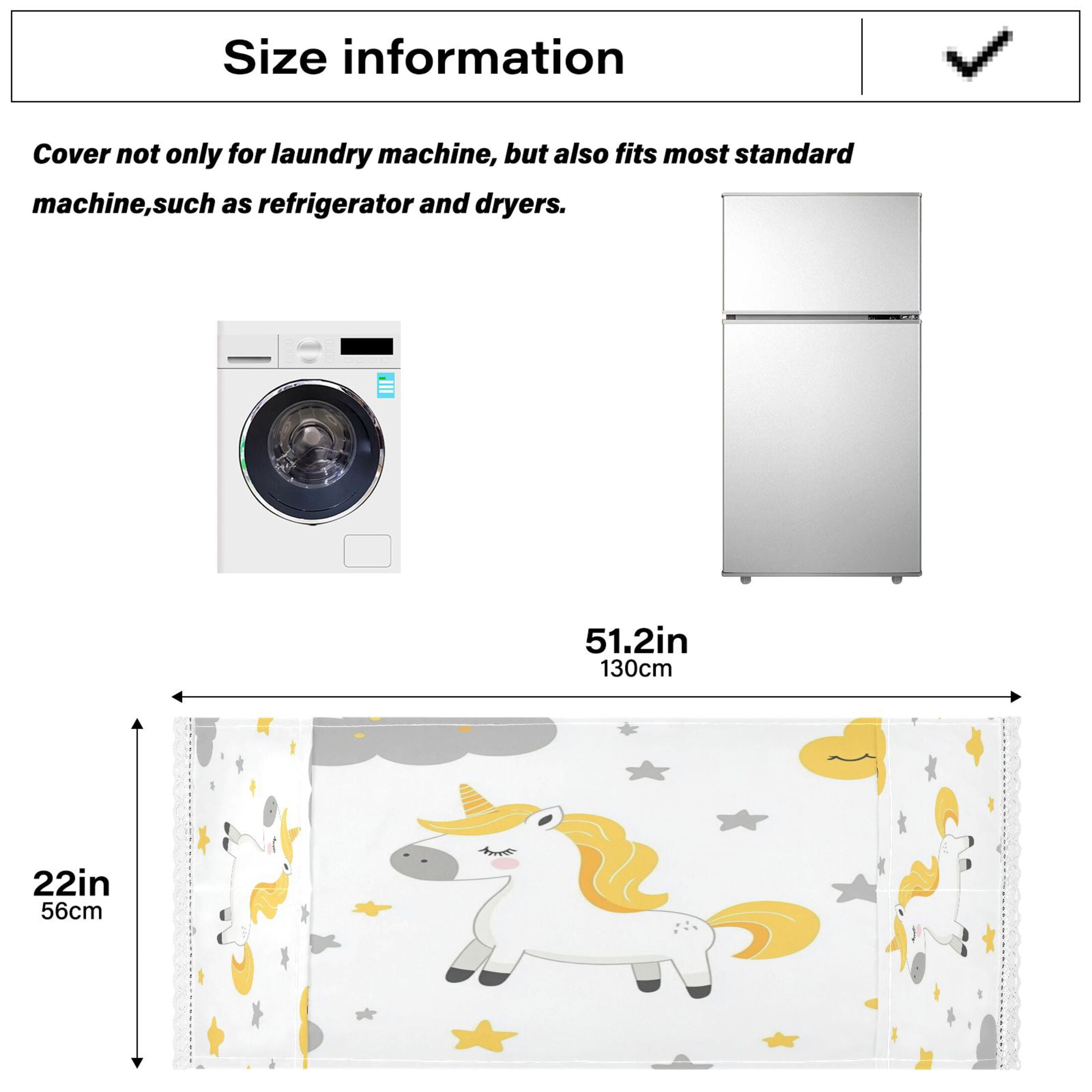 Cute HorseWasher and Dryer Covers Dust-Proof and Oil Resistant Fridge Cover with 4 Storage Pockets Washing Machine Top Cover for Laundry Kitchen Home 51.2 x 22 In