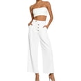 thumbnail image 4 of Women's Pleated Dress Trousers High Waist Loose Wide Leg Cropped Trousers with Pockets Busines Casual Commute Pants for Daily Work Wear White, 4 of 9