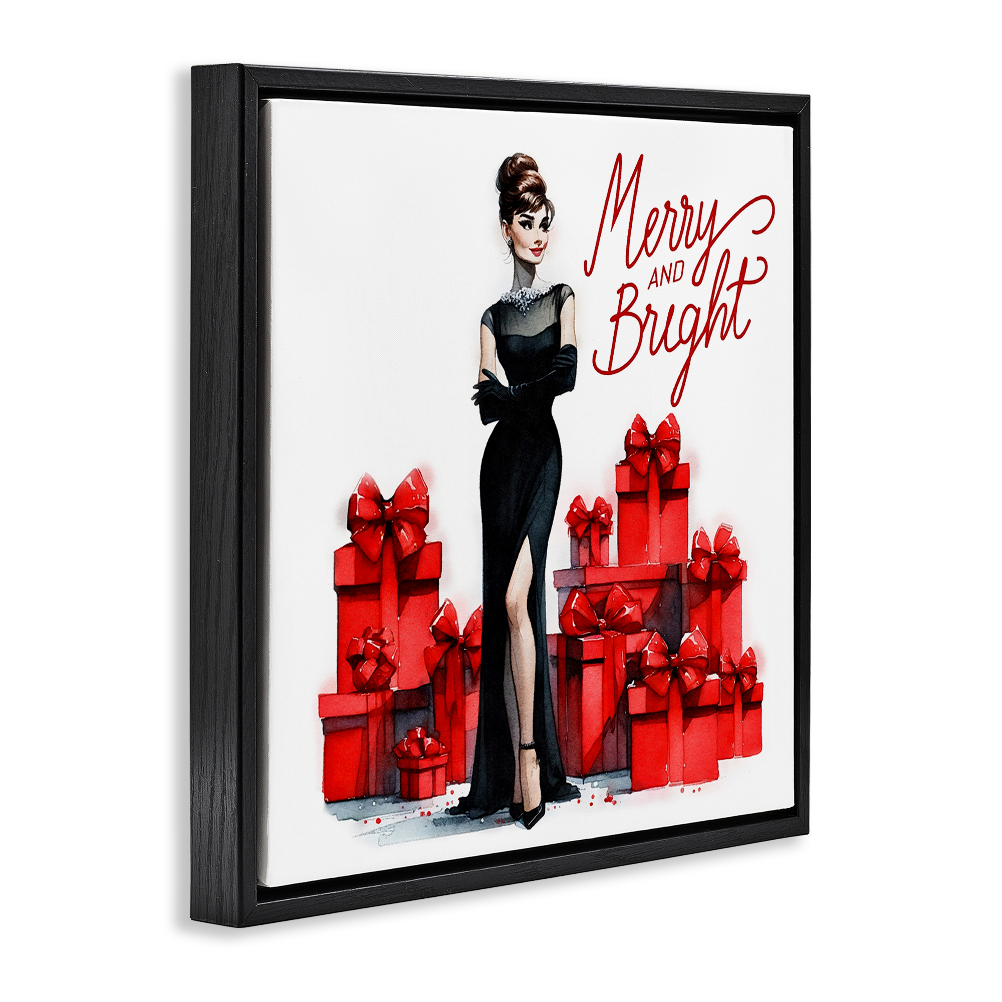 Stupell Industries Glam Merry & Bright Holiday Painting Black Floater Framed Canvas Art Prints Wall Art, 18 x 18