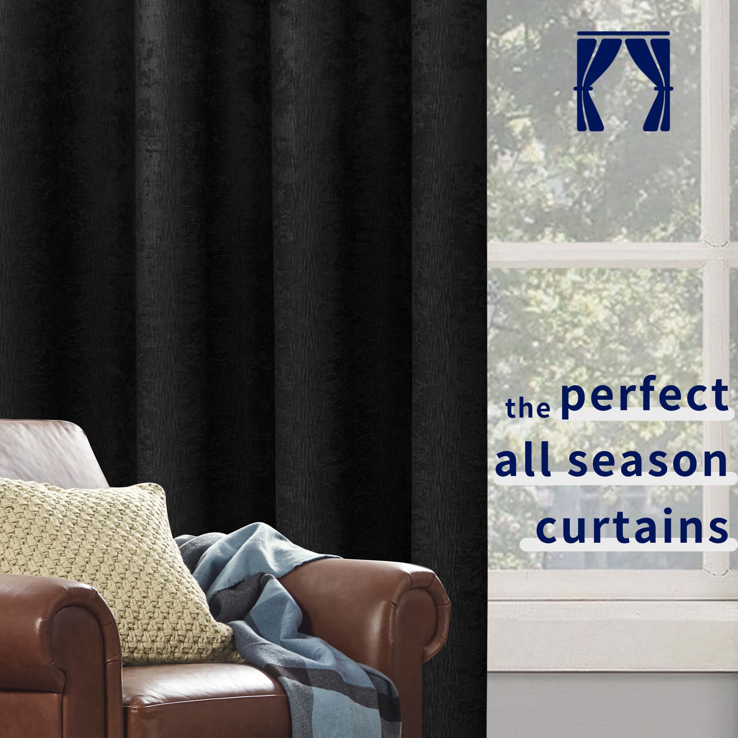 Subrtex Blackout Curtains 2 Panels Room Darkening Grommet Curtain Drapes, Black, 53"x63"