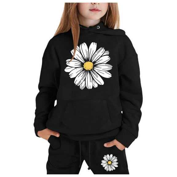 Byoo Toddler Girl s Sweatsuit Sets Daisy print Long Sleeve Pullover Hoodie Sweatpants Tracksuit Sets Child Soft Cozy Cloth Set
