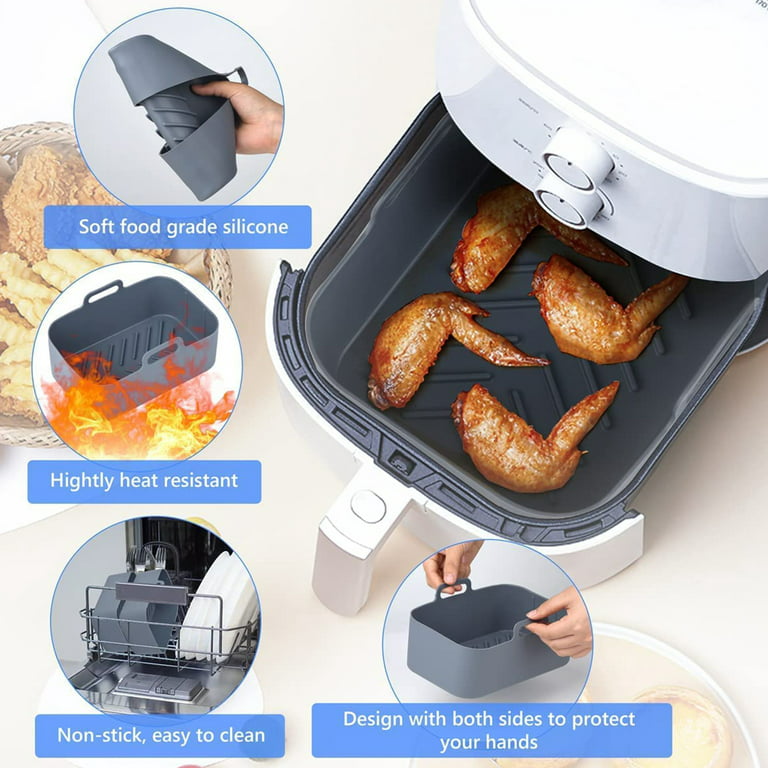 Jetcloud 8pcs Air Fryer Accessories Set with 2 Silicone Pot and 1 Double Layer Rack 4 Skewer Steamed Reusable Liner Handle Stainless Steel, Size: 7.67