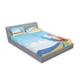 thumbnail image 3 of Christmas Bedding Set with Sheet & Covers, Santa Claus on the Beach Surfboard Summer Party Celebration Tropical Art, Printed Bedroom Decor 2 Shams, 4 Sizes, Blue Yellow, by Ambesonne, 3 of 3