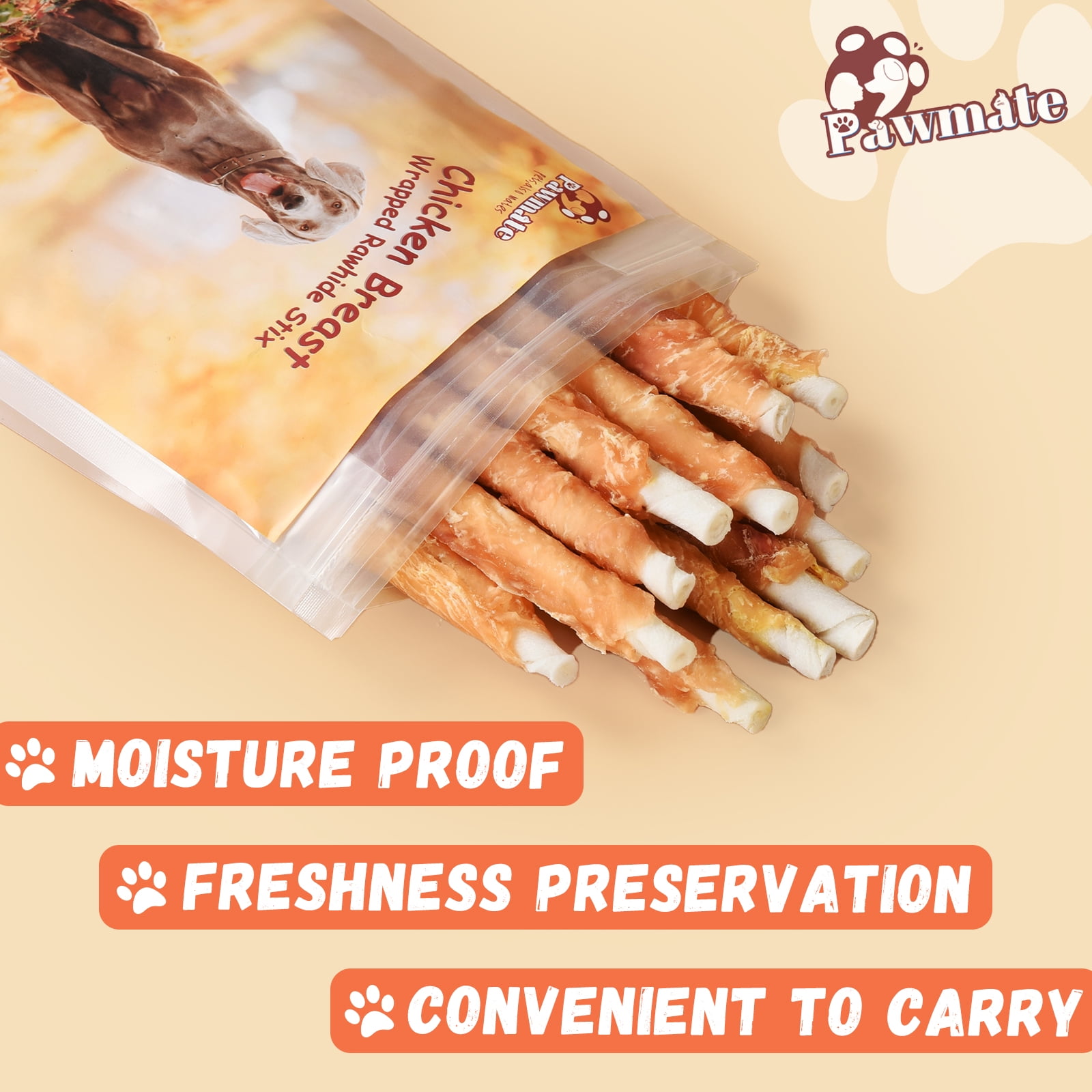 (2 pack) Pawmate Rawhide Dog Treats, Chicken Wrapped Rawhide Sticks, 5 Inch Long Lasting Chewy for All Dogs, 20ct Packet