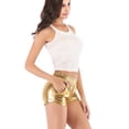 thumbnail image 5 of Women's Juniors Yoga Hot Shorts Shiny Metallic Pants Booty Dance with Elastic Waist S/M/L/2XL Black/Golden, 5 of 8