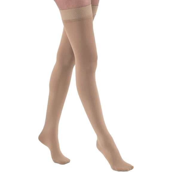 JOBST Relief Thigh High 15-20 mmHg Compression Stockings Closed Toe with Silicone Dot Band (Large Petite Beige)(2 Pairs)