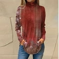 thumbnail image 2 of TQWQT Womens Plus Size Floral Printed Shirt Loose Fit Floral Print Tunic Top Long Sleeve Turtleneck T-Shirts Curved Hem Graphic Tee Fall Outfits 2024 Vermilion XL, 2 of 3