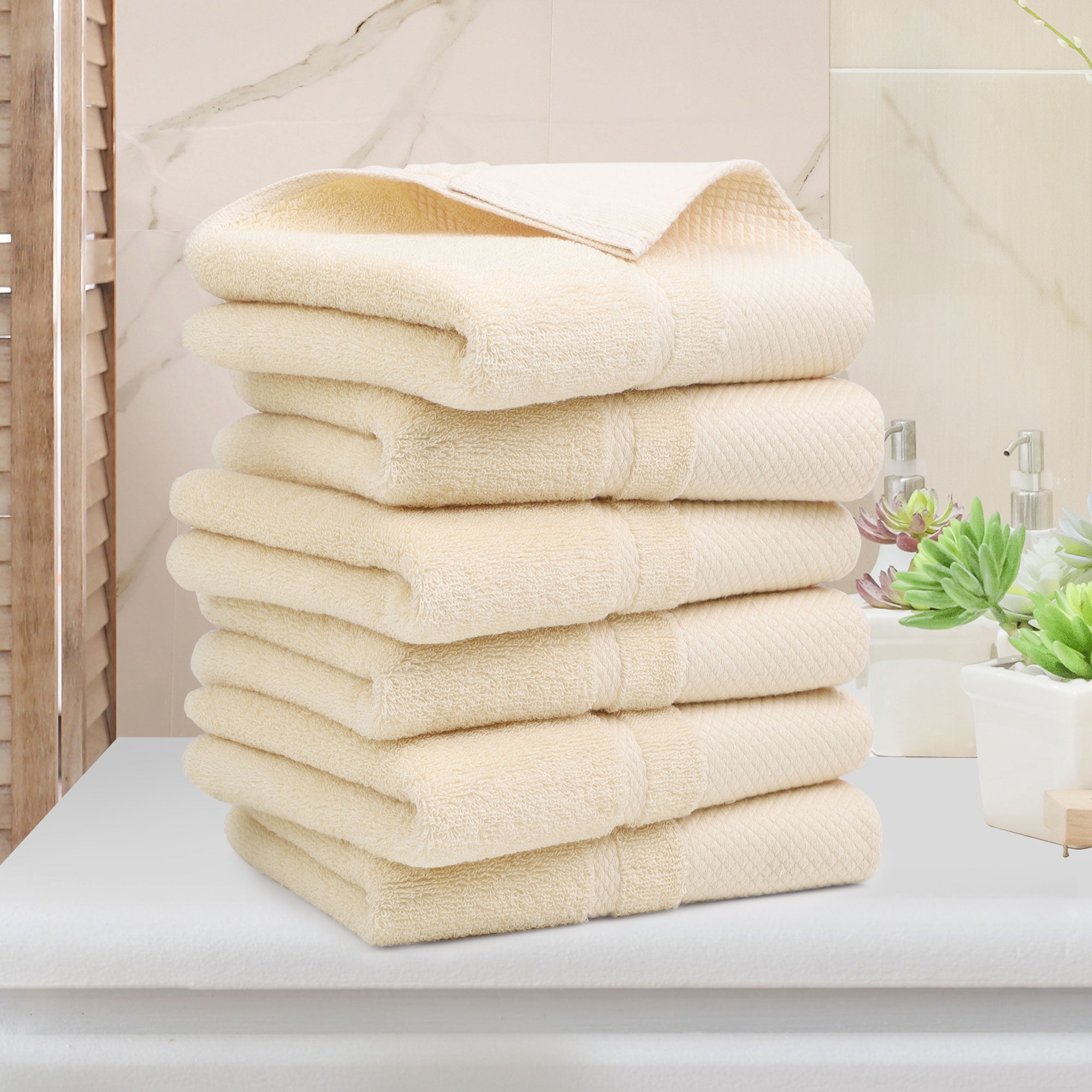 Unique Bargains 2-Pack Lightweight Cotton Hand Towels 16 inch x 30 inch Champagne