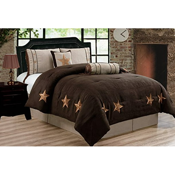 Grand Linen 6 Piece Chocolate Brown Taupe Camel Oversize Lodge Cabin California Cal King Size 106 X 96 Comforter Set Micro Suede Texas Lone Star Rustic Western Decor Bedding Com Comforter Set Micro Suede Texas Lone, Rustic California King Bedding Sets