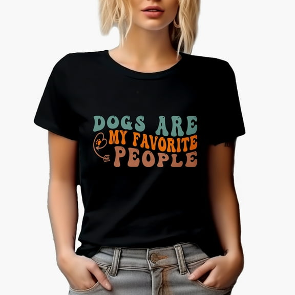 Dogs Are My Favorite People, Dog Lover or Owner Themed, Groovy Retro Wavy Text Merch Gift, Black T-Shirt, Small