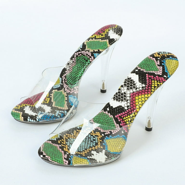 Leozcaa Clear Pointed Toe Heels Sandals for Women Transparent