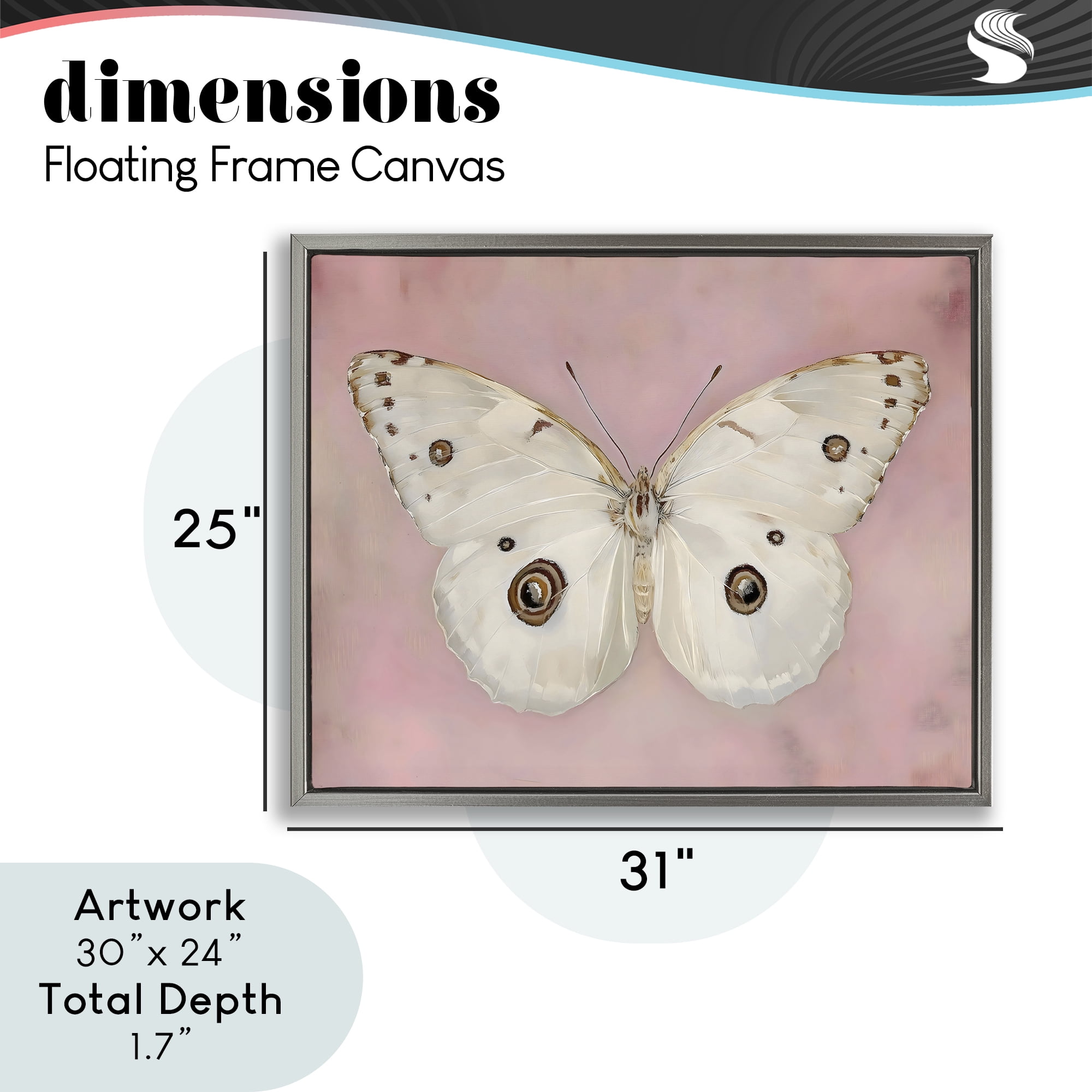 Stupell Industries Gossamer Butterfly on Blush Background Gray Framed Floater Canvas Wall Art, design by Arlington Prints