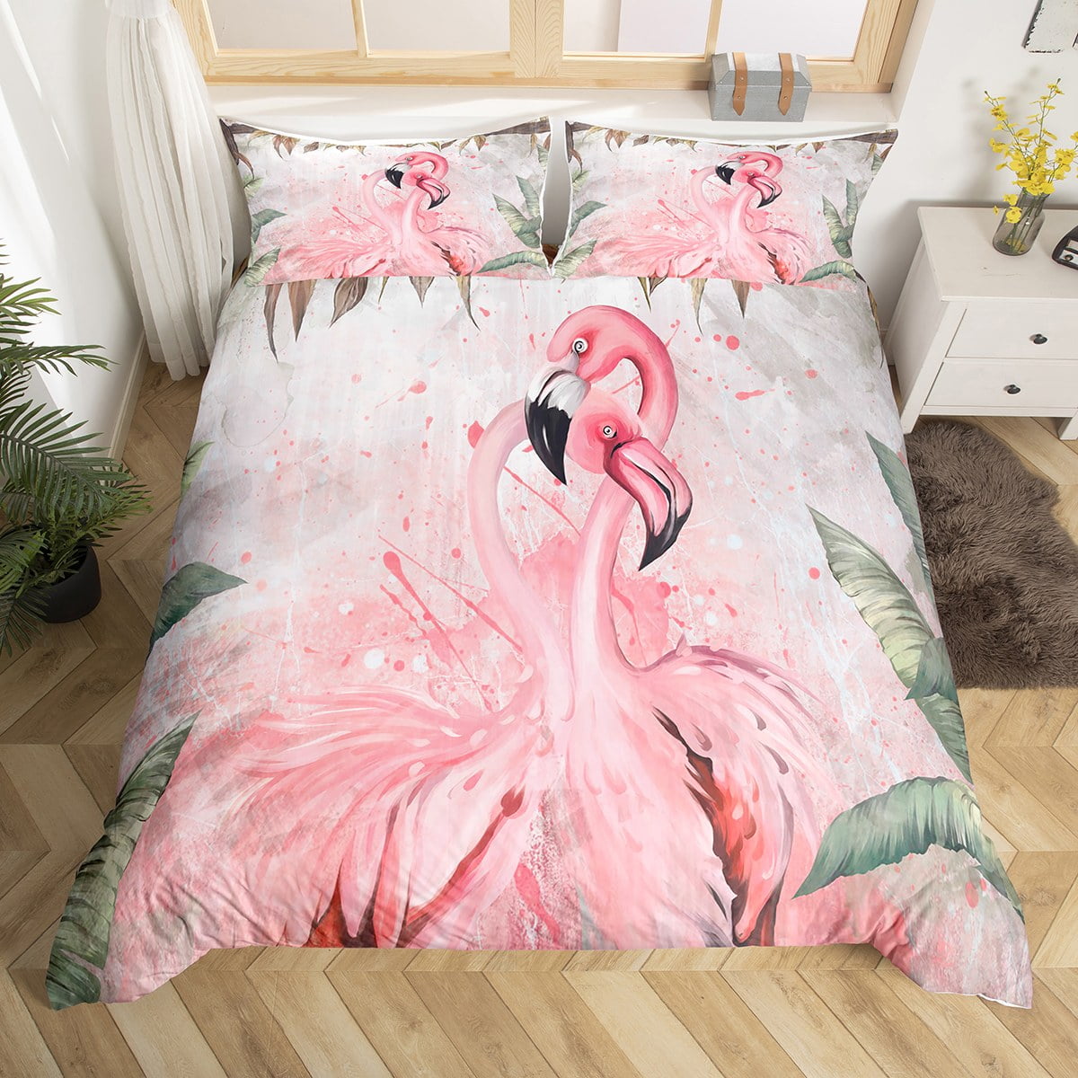 YST Girls Flamingo Bedding Set Queen Size Flamingo Comforter Cover