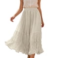 thumbnail image 5 of Arlun Maxi Skirts for Women Elastic High Waisted A Line Long Layered Tutu Mesh Ruffles Tiered Flowy Elegant Skirt for Spring and Summer Beige One Size, 5 of 5