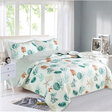 Coral & Aqua Seashells, Starfish, Beach House, Nautical ...