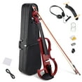 thumbnail image 1 of 4/4 Electric Violin Full Size Wood Silent Fiddle Musical Instrument Fittings Headphone Jujube Red, 1 of 11