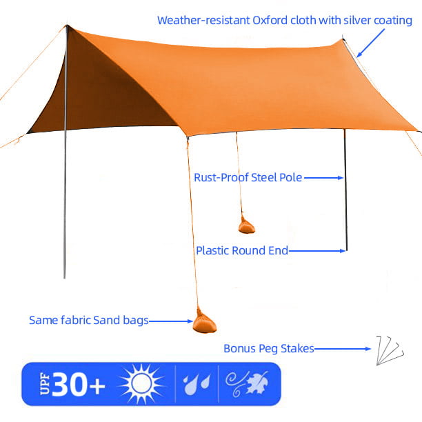 SUGIFT 10'x10' Beach Tent Canopy Portable Sun Shelter with 6 Sandbags,  Orange - Walmart.com