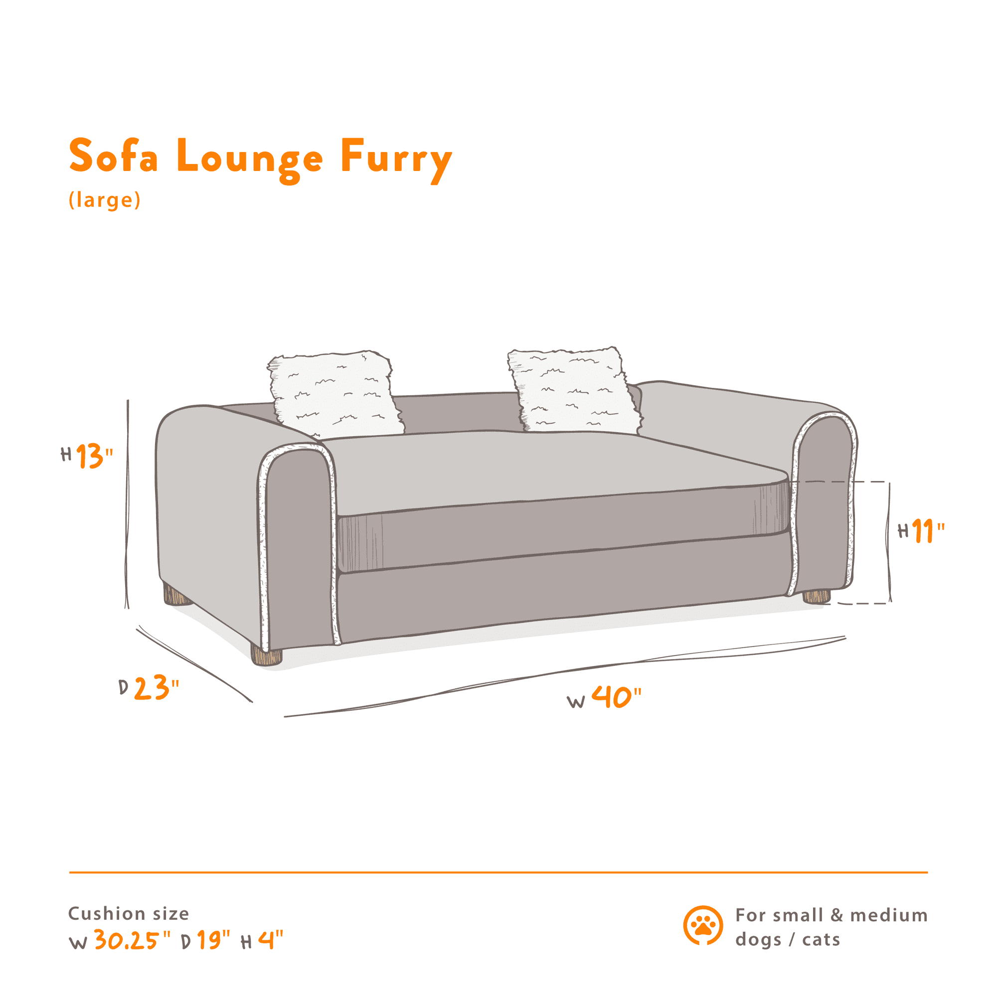 Moots Furry Pet Sofa Lounge Charcoal, Large