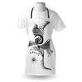 thumbnail image 3 of Feather Apron Monochrome Abstract Phoenix Design with Curl and Swirls Motifs Mythical Animal, Unisex Kitchen Bib Apron with Adjustable Neck for Cooking Baking Gardening, Black and White, by Ambesonne, 3 of 3