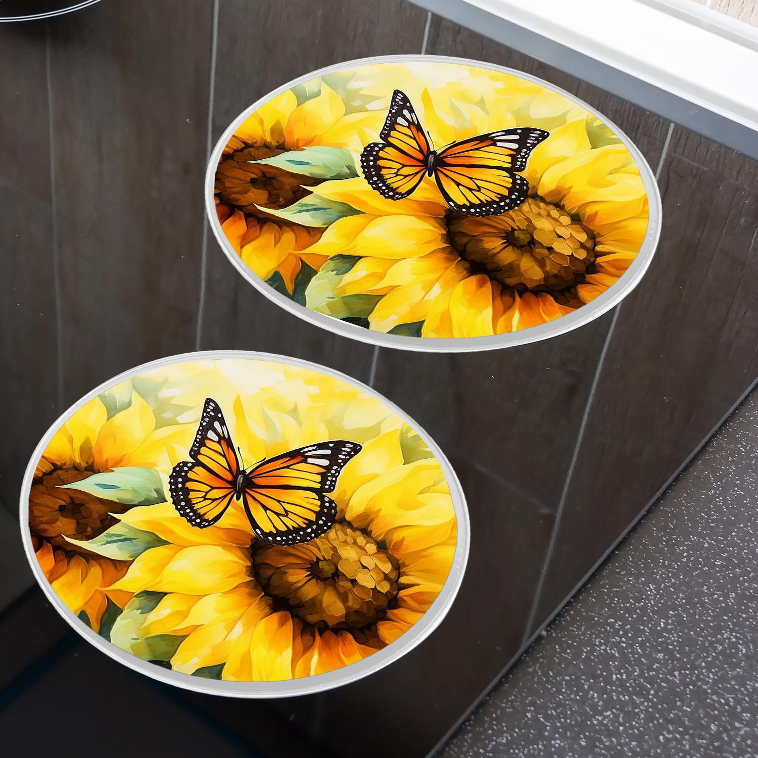 Round Stove Burner Covers 4 Pcs for Metal Gas Stove Burner Cover 8Inch And 10Inch ,Yellow Sunflower Butterfly Animal Lovely Design
