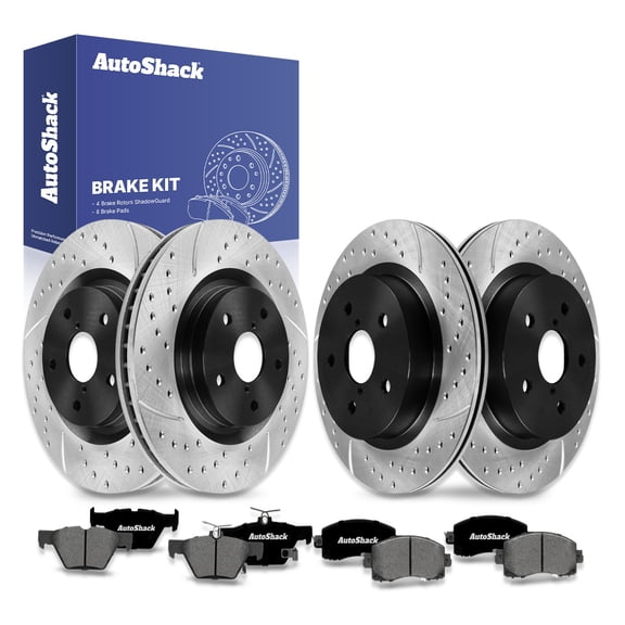 AutoShack Front Vented & Rear Vented Drilled & Slotted E-Coated Brake Rotors Premium Ceramic Pads 12-PC Brake Kit Replacement for 2020-2025 Subaru Outback 2020-2025 Subaru Legacy ShadowGuard