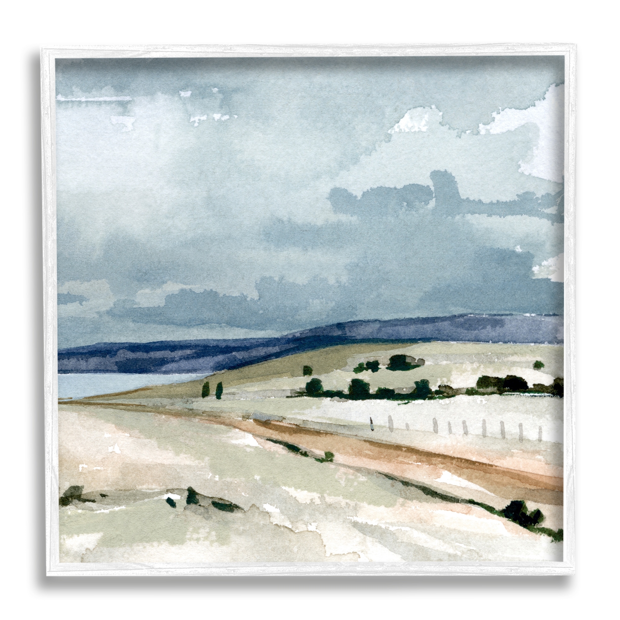 Stupell Industries Cloudy Country Mountain Road Watercolor Detail Scene Painting White Framed Art Print Wall Art, Design by Emma Caroline