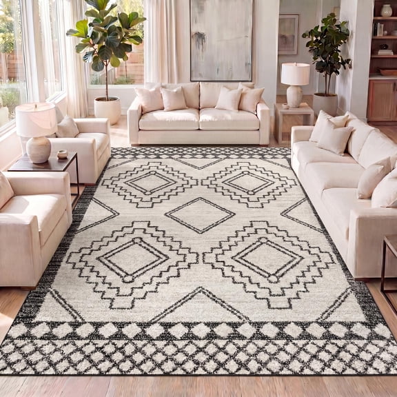 JONATHAN Y MOH200A-5 Amir Moroccan Beni Souk Cream/Black 5 ft. x 8 ft. Area Rug
