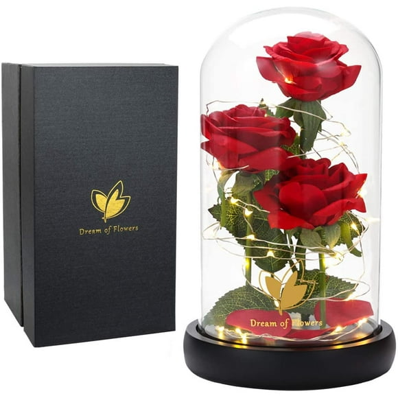 Regalo floral Dream of Flowers La Bella y la Bestia, rosa con LED