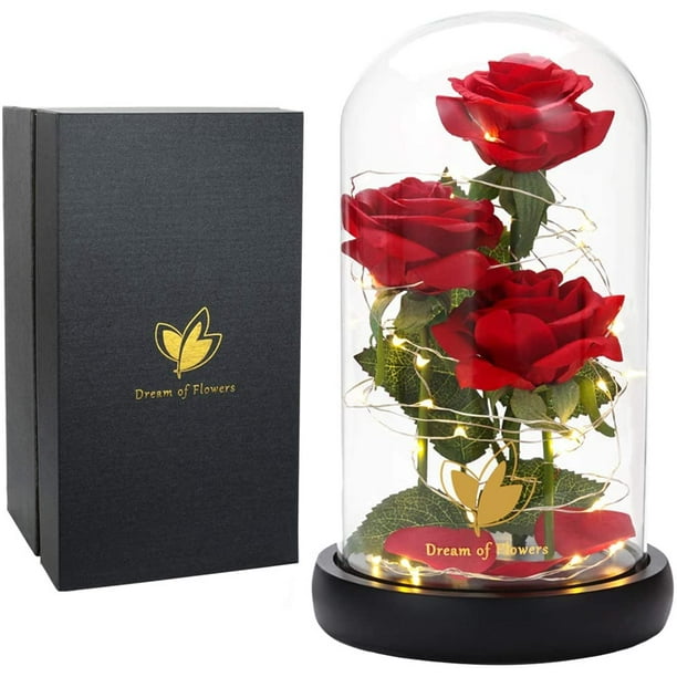 Regalo floral Dream of Flowers La Bella y la Bestia, rosa con LED