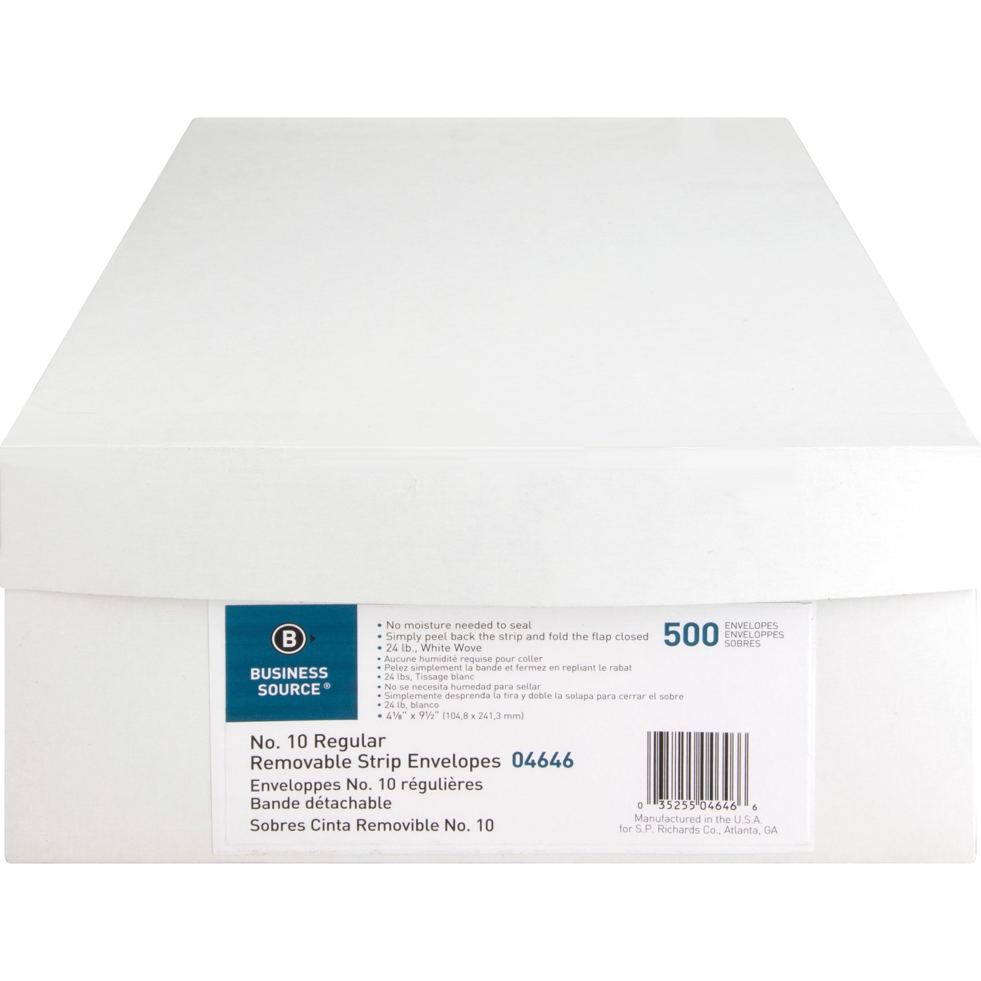 Business Source, BSN04646, Plain Peel/Seal Business Envelopes, 500 / Box, White