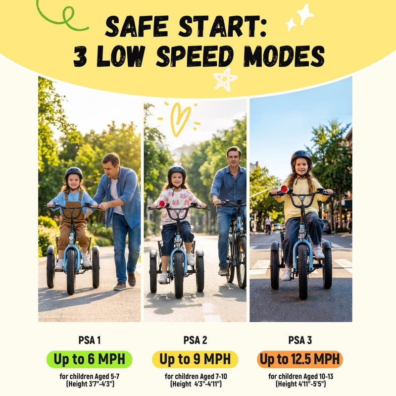 ESKUTE T300mini Electric Tricycle for Beginners, 16" x 3.0 Fat Tire Folding 3-Wheel E-Bike, 500W Peak Motor, 302Wh Battery, Step-Thru, 12.5 MPH, Blue, UL2849