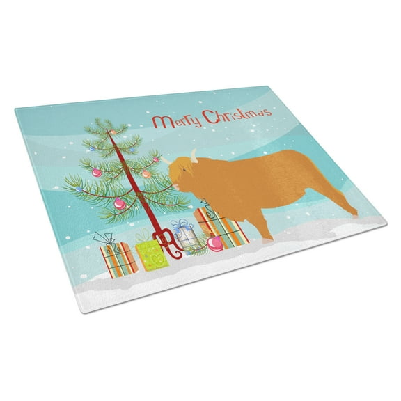 Caroline's Treasures Highland Cow Christmas Glass Cutting Board Large