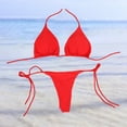 thumbnail image 2 of Traje de Baño Dos Piezas Ygjytge Con Cuello Halter para Mujer Tanga Sexy Sólido Con Cordones Rojo, 2 of 6