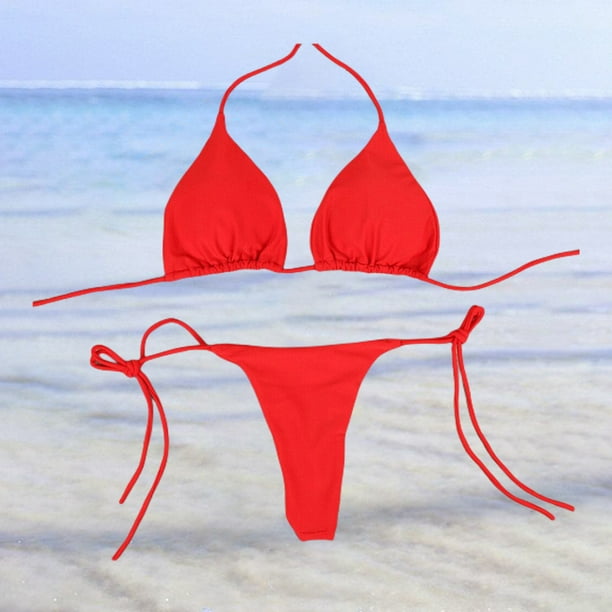 Traje de baño de dos piezas para mujer Traje de baño de dos piezas con cuello halter sexy Ropa de playa de spandex sólido FLhrweasw Nuevo
