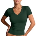thumbnail image 2 of Womens Tops Short Sleeve Basic Tees Casual V Neck Slim Fitted T-Shirts Summer 2026 Trendy Fashion,Dark Green M, 2 of 8