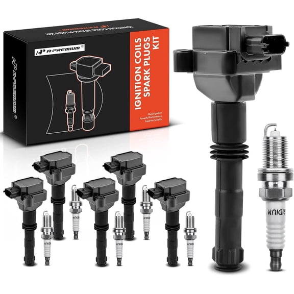 A-Premium Ignition Coils and Spark Plugs Kits Compatible with Porsche 911 1999-2005 2007-2009 2011, Boxster 1997-2005, 3.4L 3.6L 6-PC Set