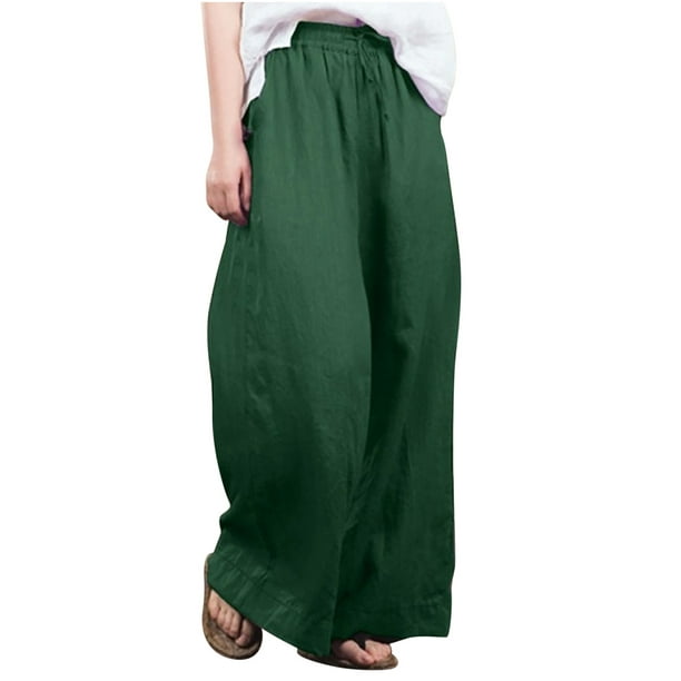 Summer Savings! BEFOKA Pants for Women Fashion Women Loose Wide-leg Pants  Fashionable Cotton And Linen Trousers Women's Pants Green M