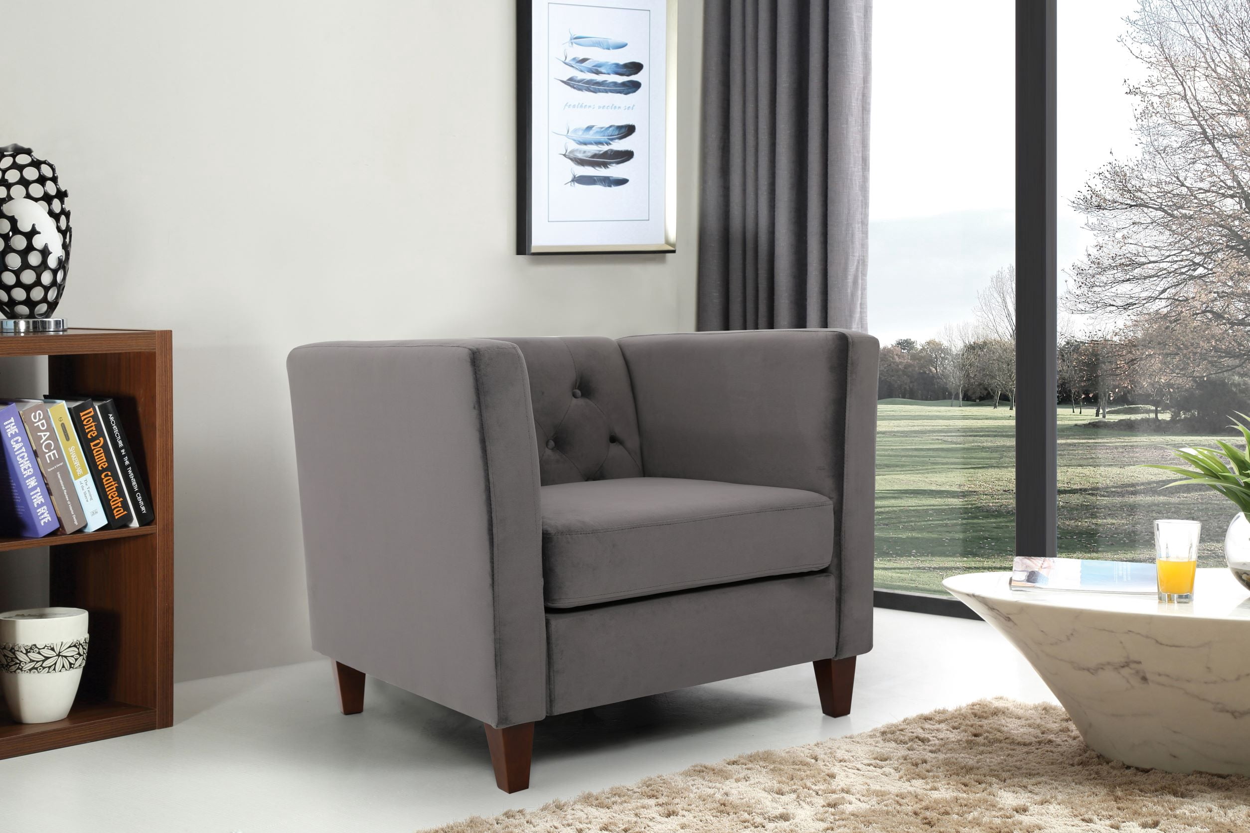 Uspridefurniture Lisette 33.07'' Velvet Square Arm Chair,Gray
