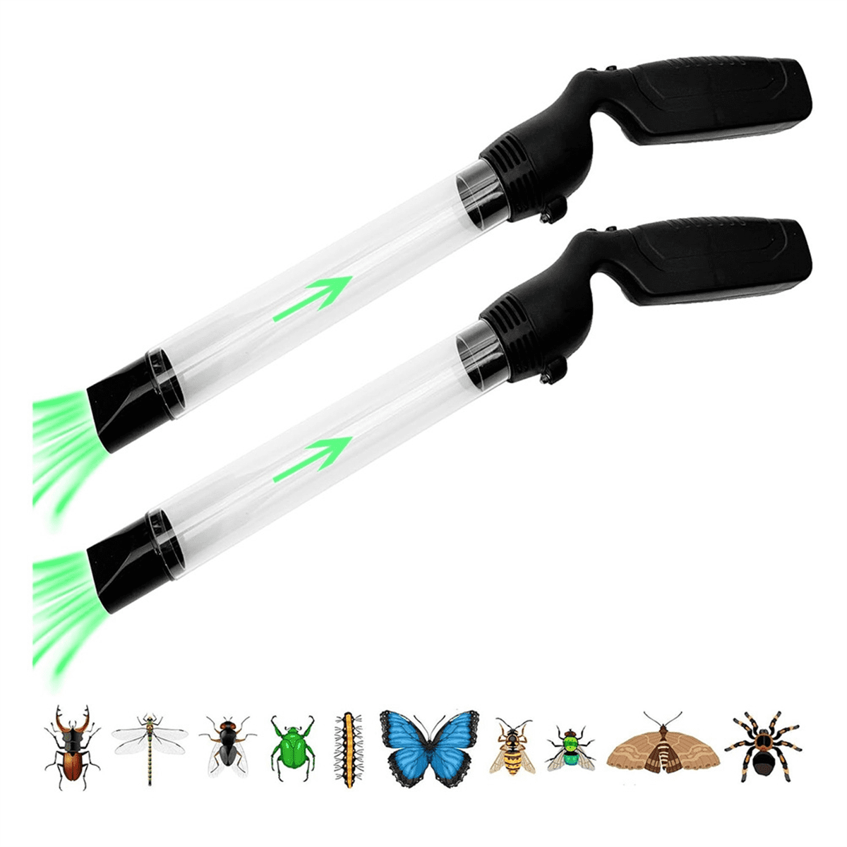 2 Pack Bug Vacuum Catcher for Adults and Kids, Cordless Spider Vacuum Battery Powered Bug Sucker for Home Garden,2 * bug vacuum catcher (without DC 9V battery),Black