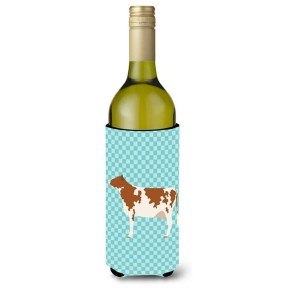 Ayrshire Cow Blue Check Wine Bottle Beverge Insulator Hugger