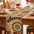 thumbnail image 5 of Welcome Table Runner 70 Inches, Summer Sunflowers Bohemia Floral Rustic Brown Wood Bed Runner Dresser Scarves Tabletop for Indoor Outdoor Parties/Ceremony/Banquet, 13" x 70", 5 of 9