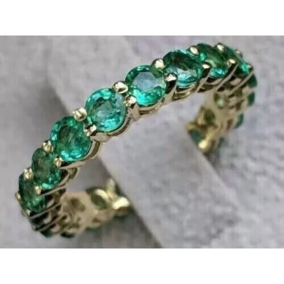 Saprkle Jewels Women's Round Green Cubic Zirconia Weding Band Ring 14K Yellow Gold Plated