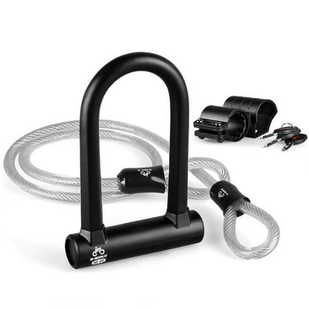 Bike U Lock, OUTERDO Bicycle U Lock Cycling Cable U Locks Self Coiling Resettable Anti-theft Cycling Chain Locks with Mounting Bracket and 4ft Steel Flex Master Lock Secur (Best Anti Theft Bike Lock)